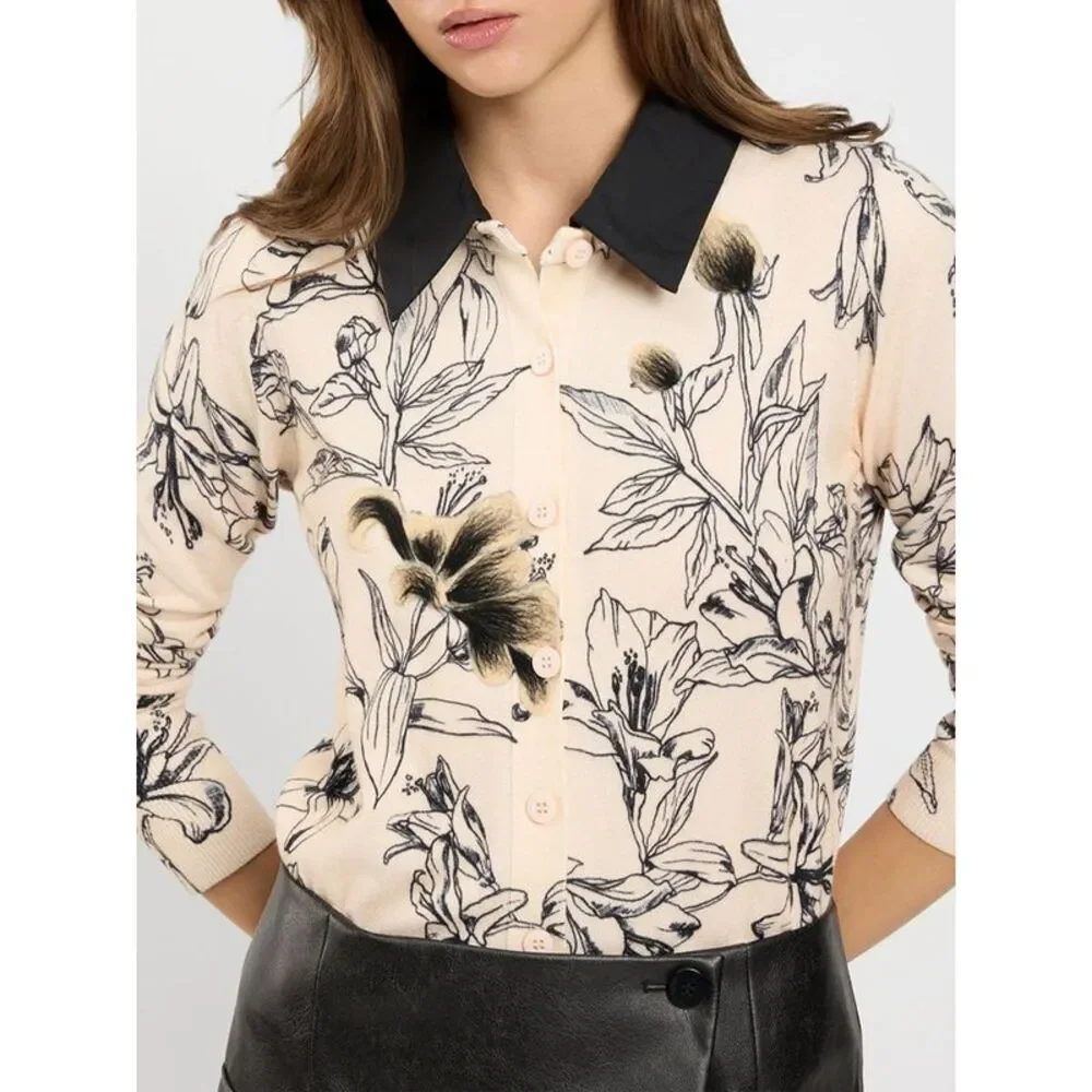 Twinset U&B Women Twinset U&B Long-Sleeved Floral Print Knit Polo Shirt